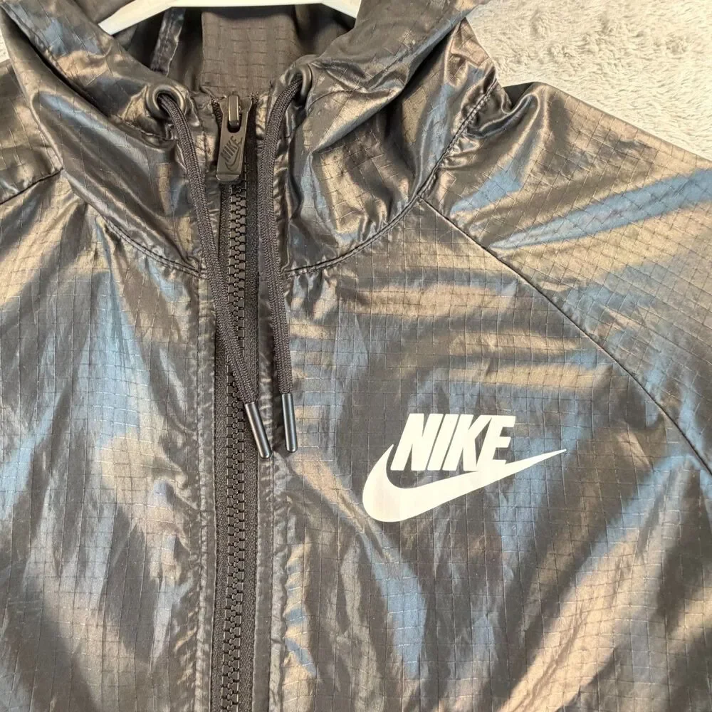 Nike Windrunner Hooded Windbreaker Jacket Women's Small Black White Full Zip Lig